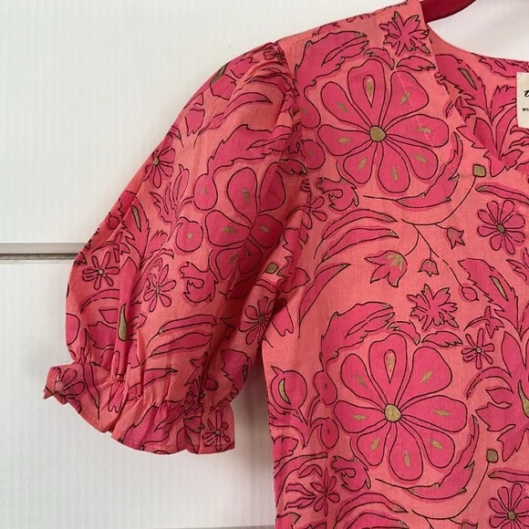 Utsa Kids Pink & Gold Floral Cotton Summer Dress Size 9/10 - Picture 5 of 14